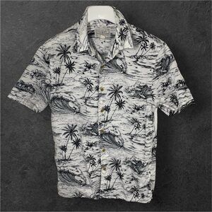 Lucky Tropical Hawaiian Black and White Linen Shirt,‎ S